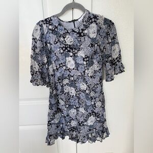 Ganni Black and Gray Floral Top